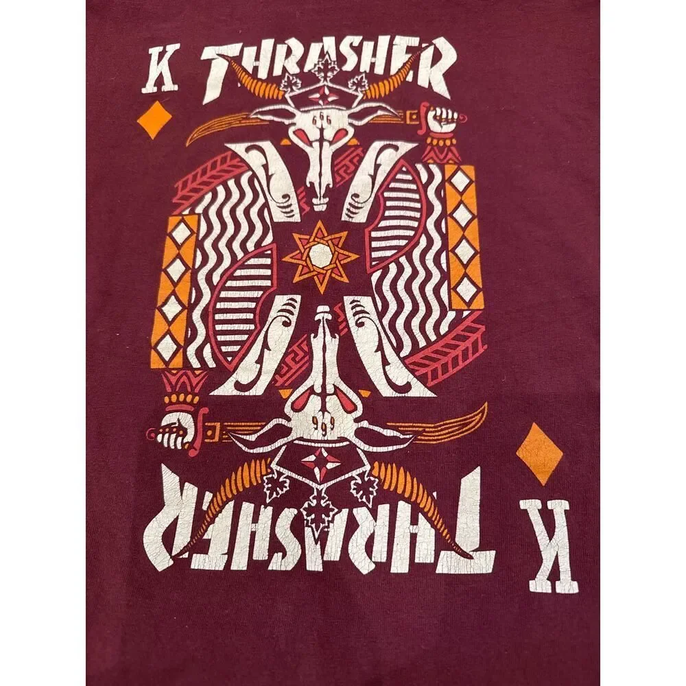 Thrasher King Of Diamonds Maroon Satanic Card Shirt S